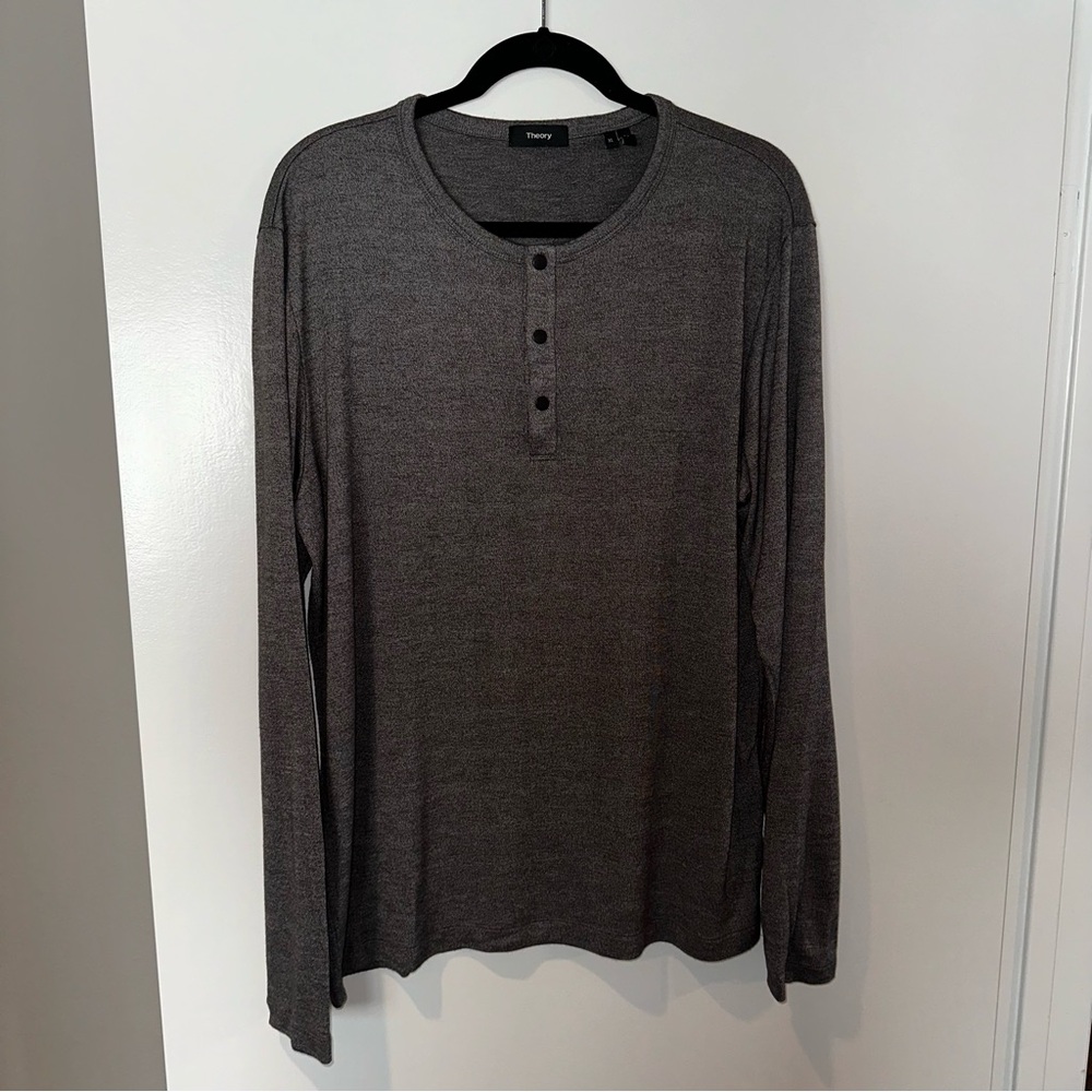 Theory Gray Snap Button Henley Long Sleeve Shirt